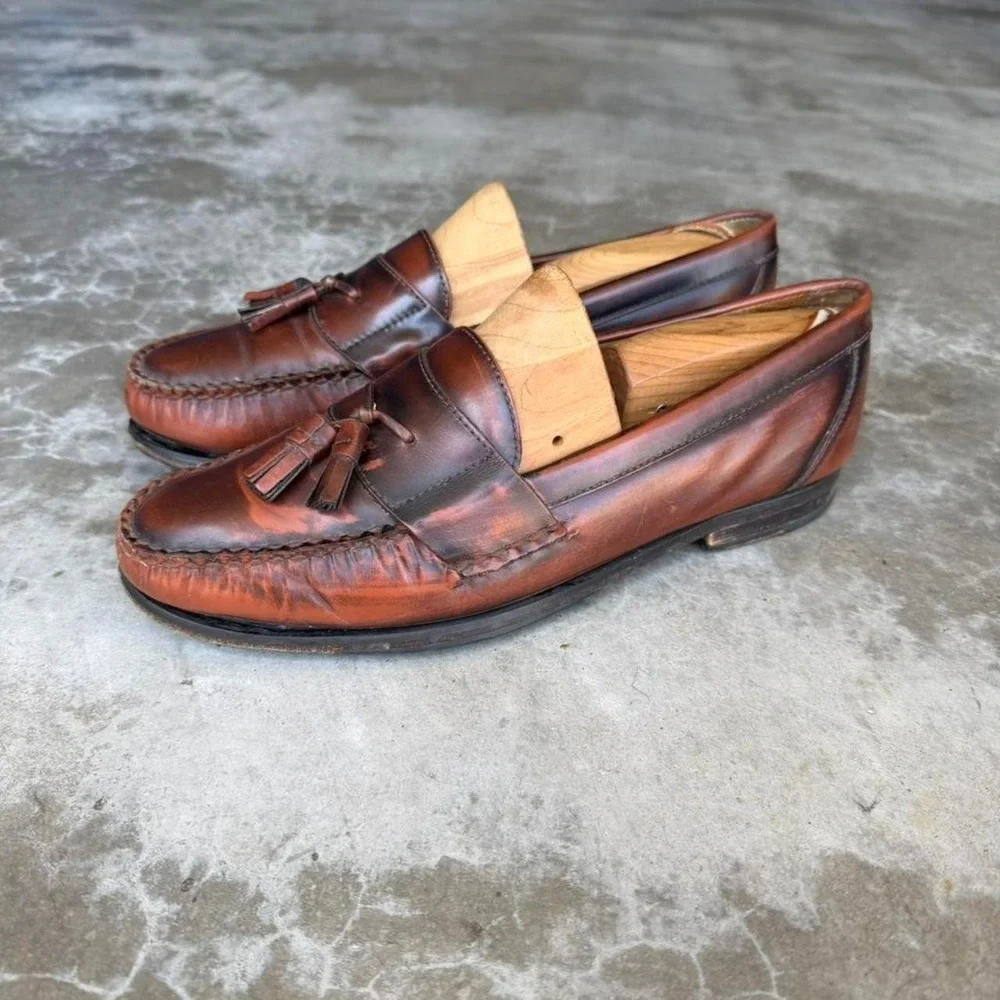 vintage 90's burnt orange leather tassel loafers shoes GH BASS & CO 9 1/2